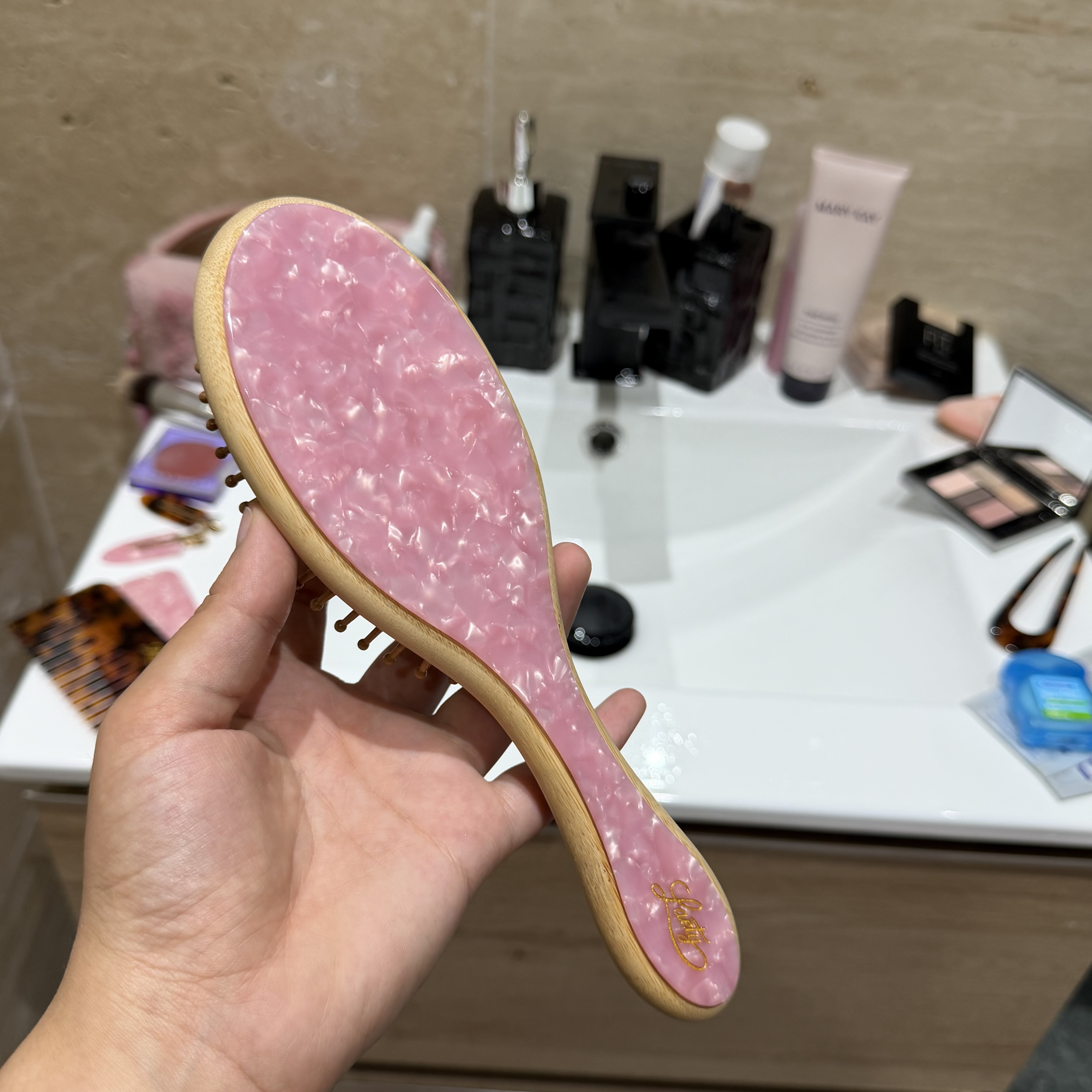 Pink Bambo hair brush